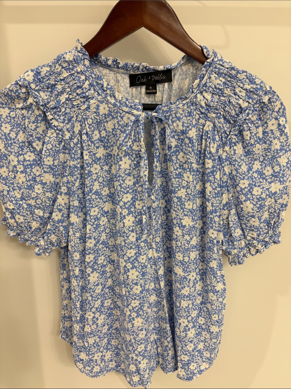 Oak & Trellis Blue Floral Smocked Yoke Blouse